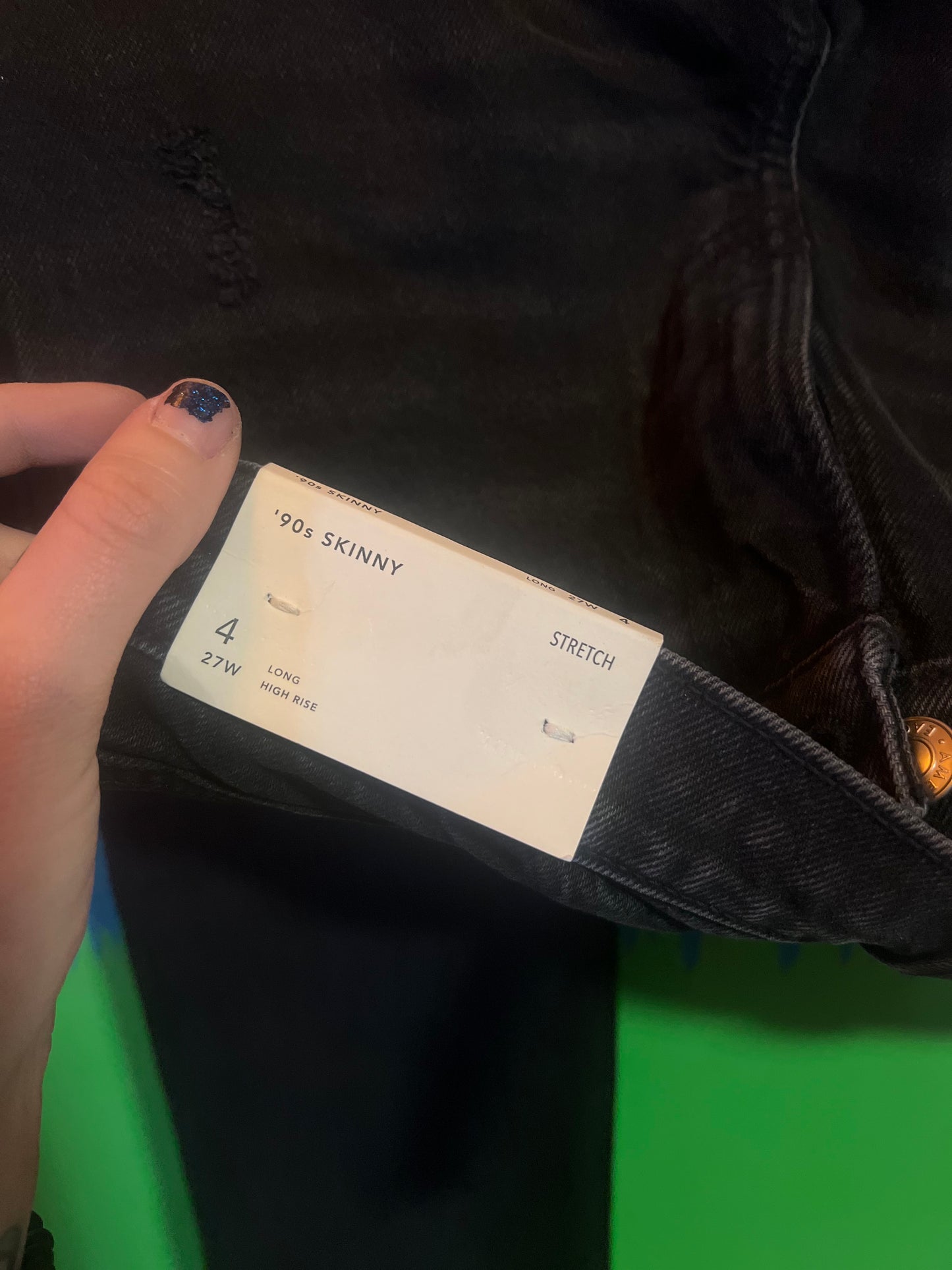 90s skinny long high rise stretch black jeans size 4